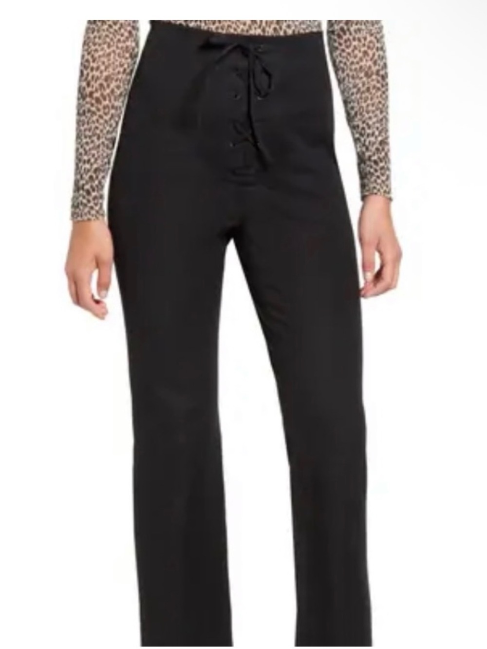 Leith High-Rise Black Lace-Up Pants-NWT
